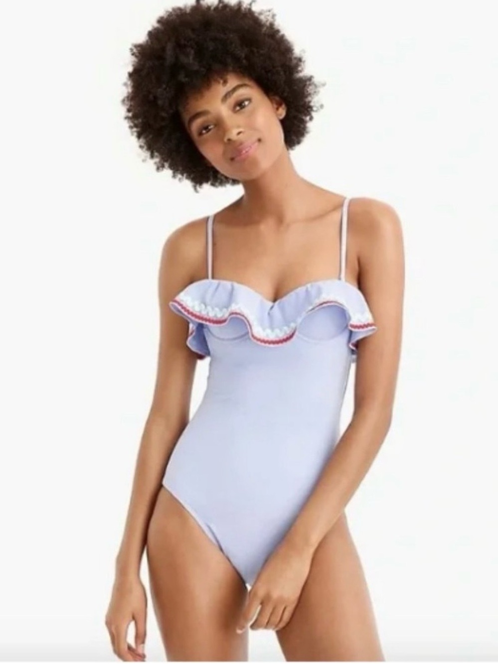 NWT Jcrew Light blue Ric Rac Ruffle Underwire One-piece Swimsuit Size 6